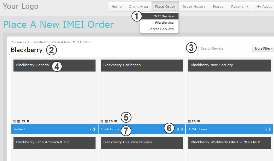 place order imei